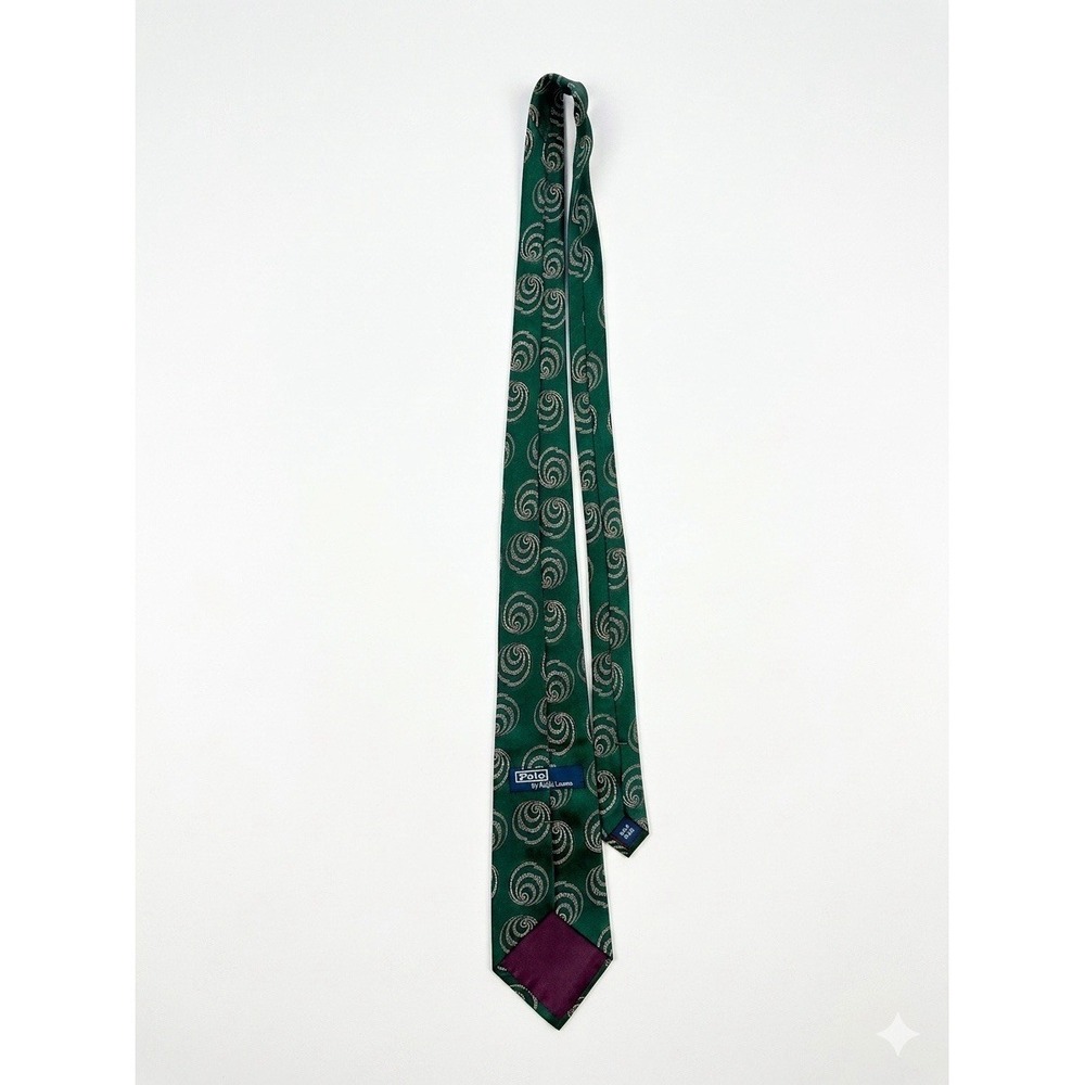 Polo by Ralph Lauren Tie Men Green Sz 56' Designer 100% Silk Handmade USA Swirls